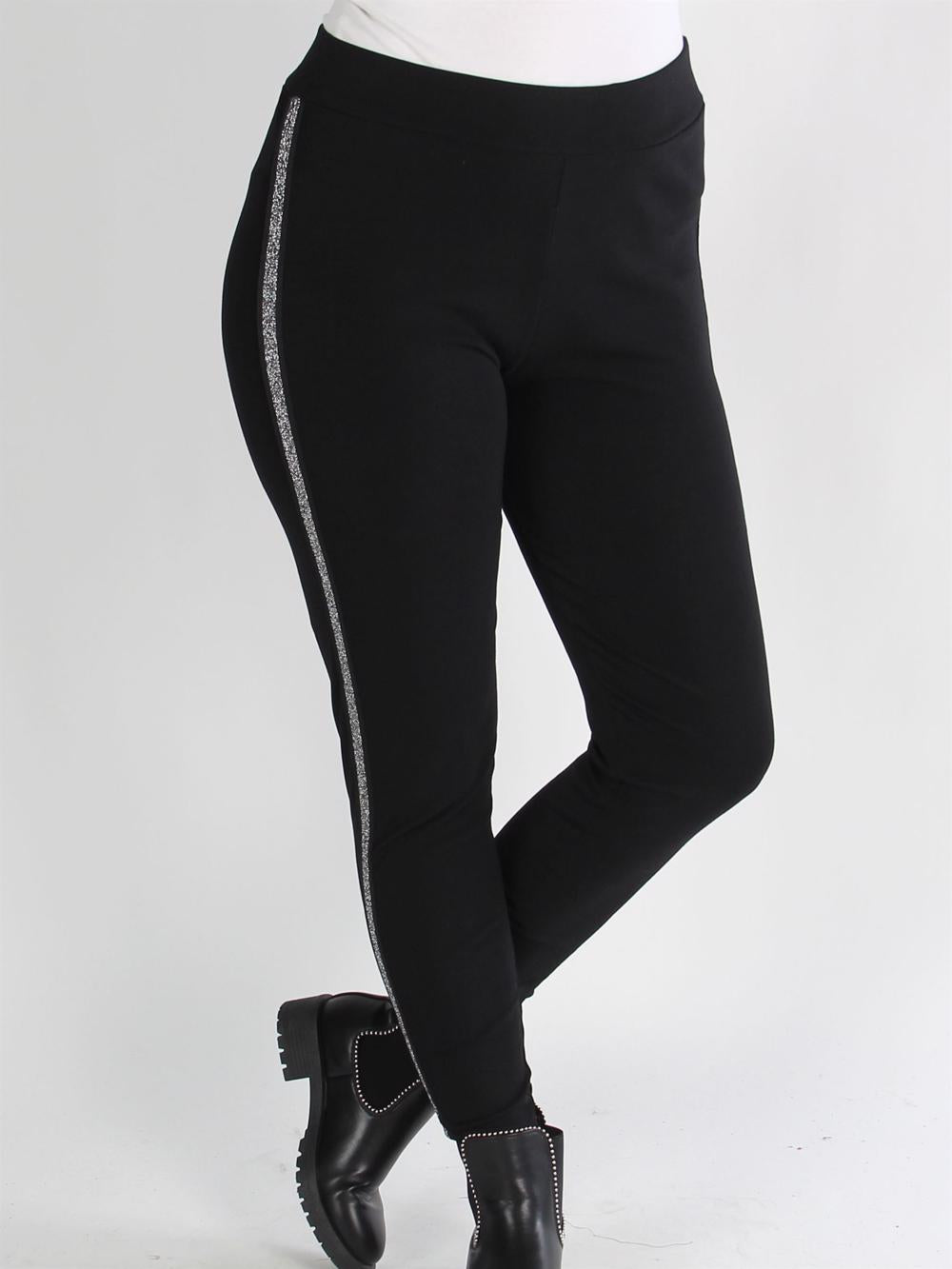 Pesaro - Sorte leggings med sølv glimmer ned langs benene